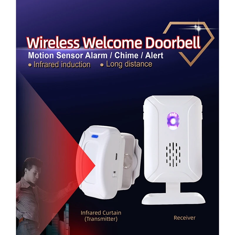 Беспроводной дверной звонок PIR Store Entry Добро пожаловать Датчик движения Инфракрасный детектор Индукционная сигнализация Дверной звонок