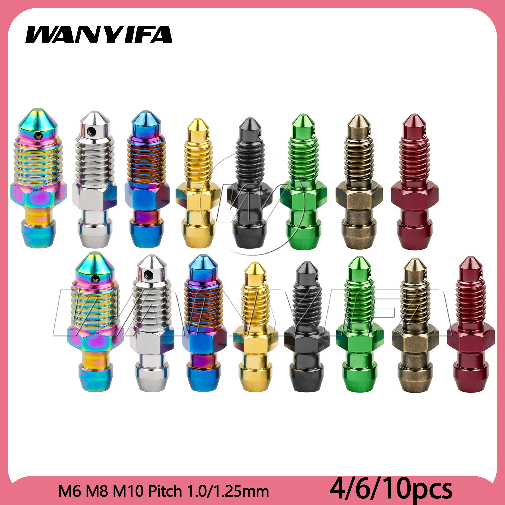 Wanyifa 4/6/10pcs Titanium Bolts M6 M8 M10 Pitch 1.0/1.25mm Caliper Bleed Nipple Single Hole Screws for Brembo Ducati Motorcycle