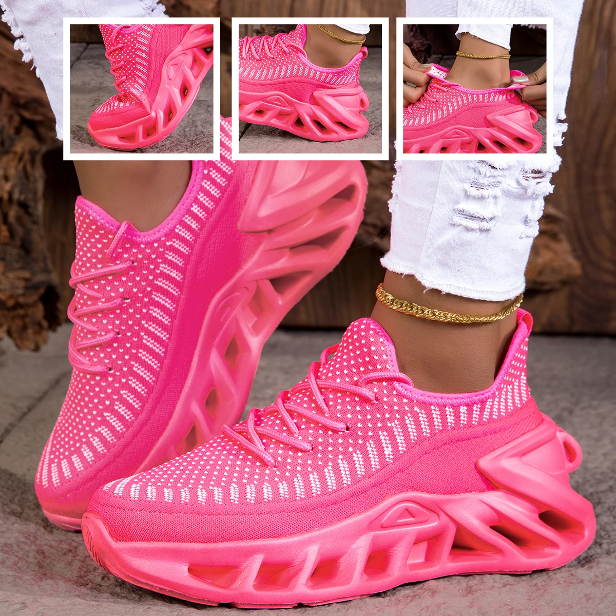 Thick-soled, shock-absorbing trendy dad sneakers for women, everyday running shoes