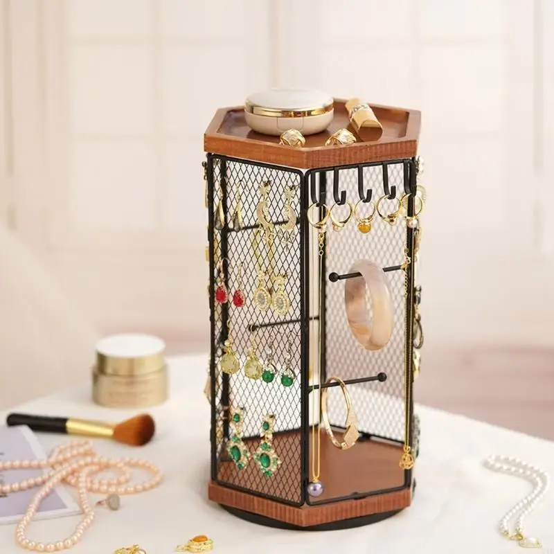 

C71F Convenient Jewelry Display Stand Hexagonal Necklaces Bracelet Rings Storage Rack
