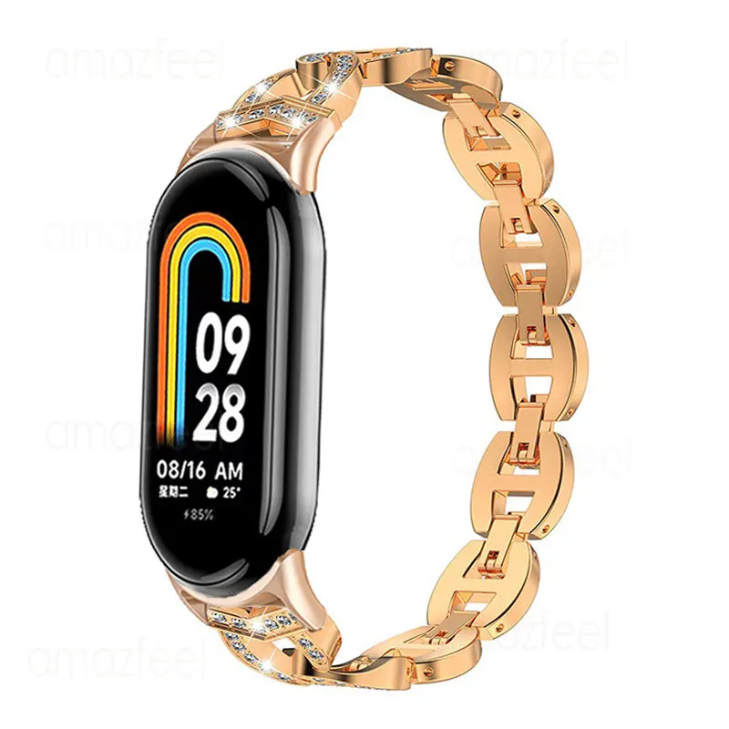 เครื่องประดับเพชรสําหรับ Mi Band 8 NFC นาฬิกา Correa สําหรับ Xiao mi mi Band 8 สายรัดข้อมือโลหะ mi band 8 สร้อยข้อมือ