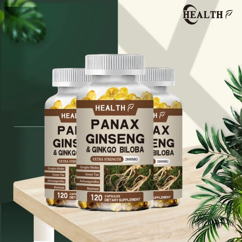 HEALTH Authentic Korean Ginseng+Ginkgo Biloba Leaves, 120 Vegetarian Capsules, 2800 Milligrams Of Male And Female Energy