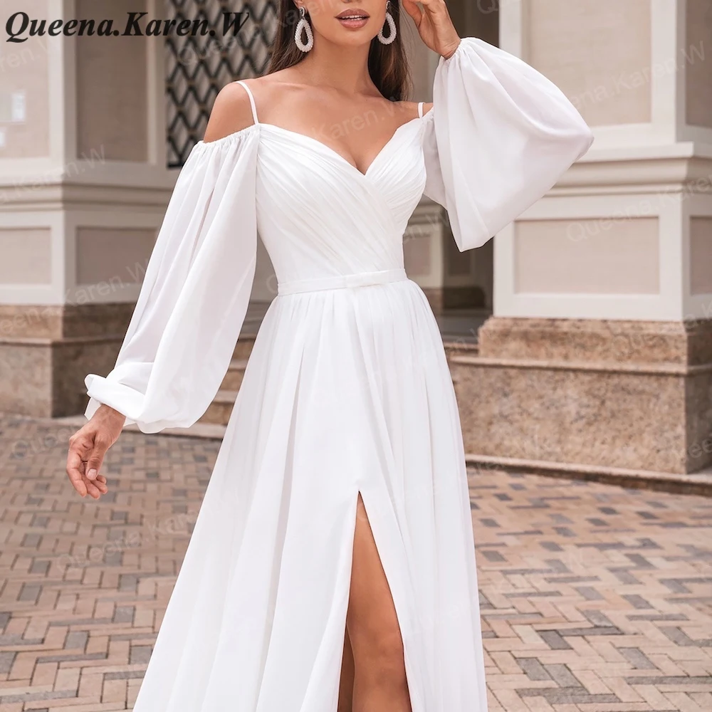 Vestido de novia de gasa de manga larga, elegante, bohemio