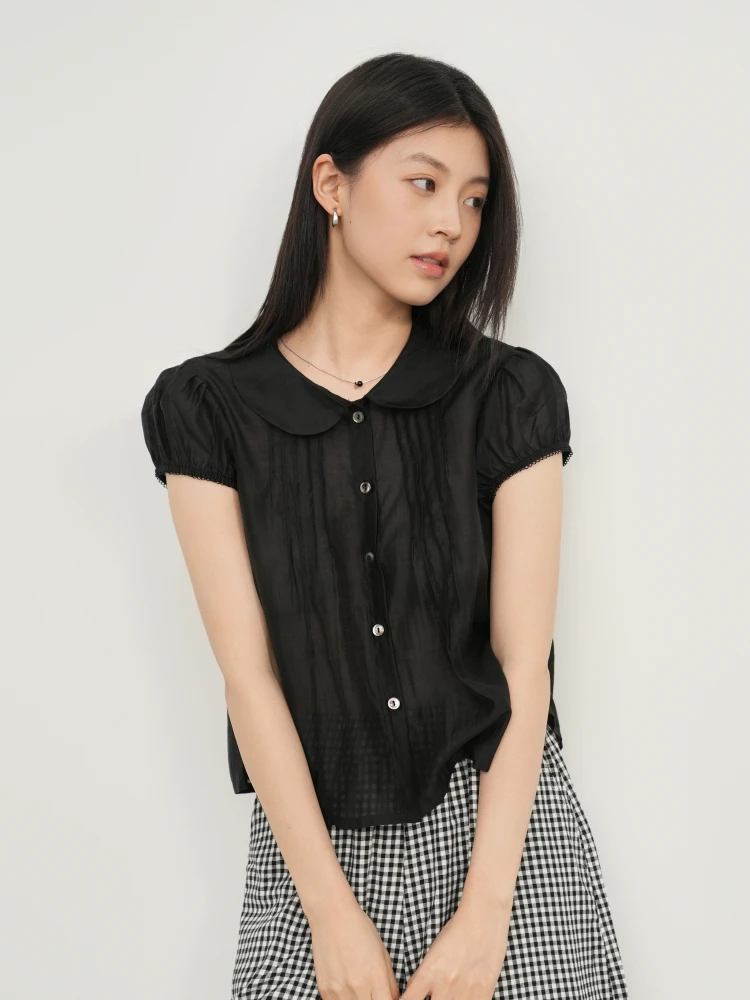 

Korean Sle Summer New Sweet Doll Collar Bubble Sve Loose ort Sve irt Women's Top Versatile Doll irt Breathable ...