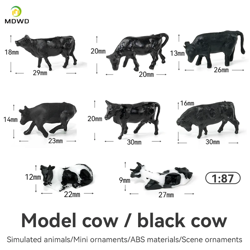 8pcs/set  HO Scale Miniature Cows Model ABS Plastic Animals 1:87 Farm Animals with Model  Trains Figures