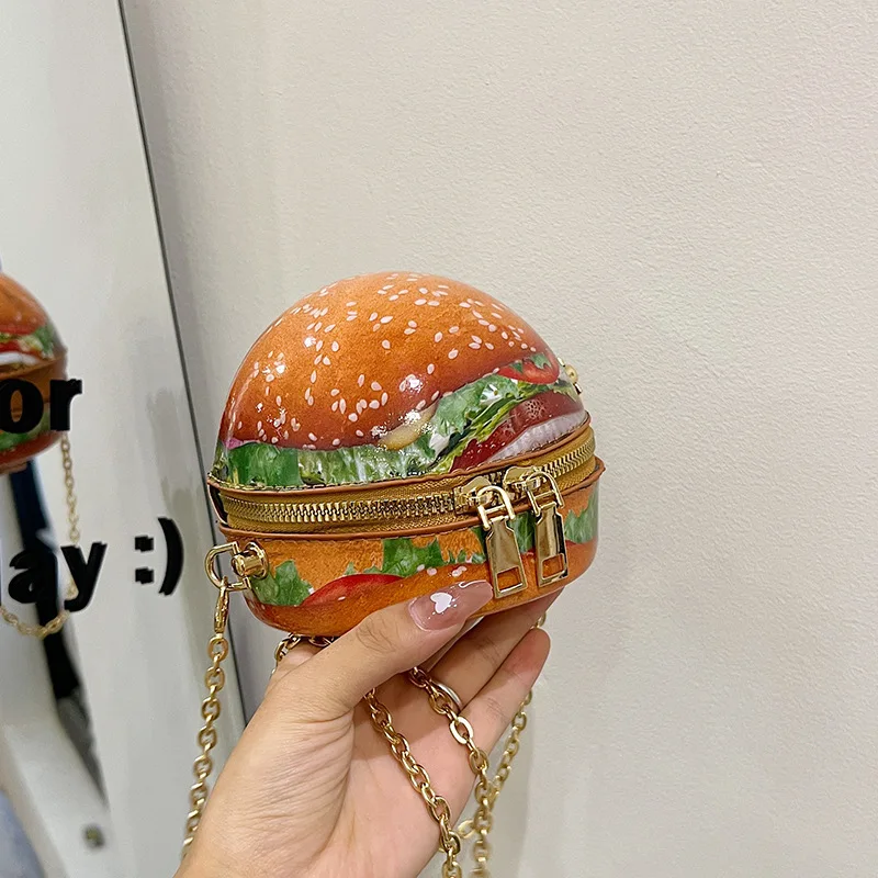 Hamburger Mini Bags for Women 2024 Trend Hip Hop Funny Round Crossbody Bag Fashion Party Cartoon Cute Small Shoulder Bag Woman