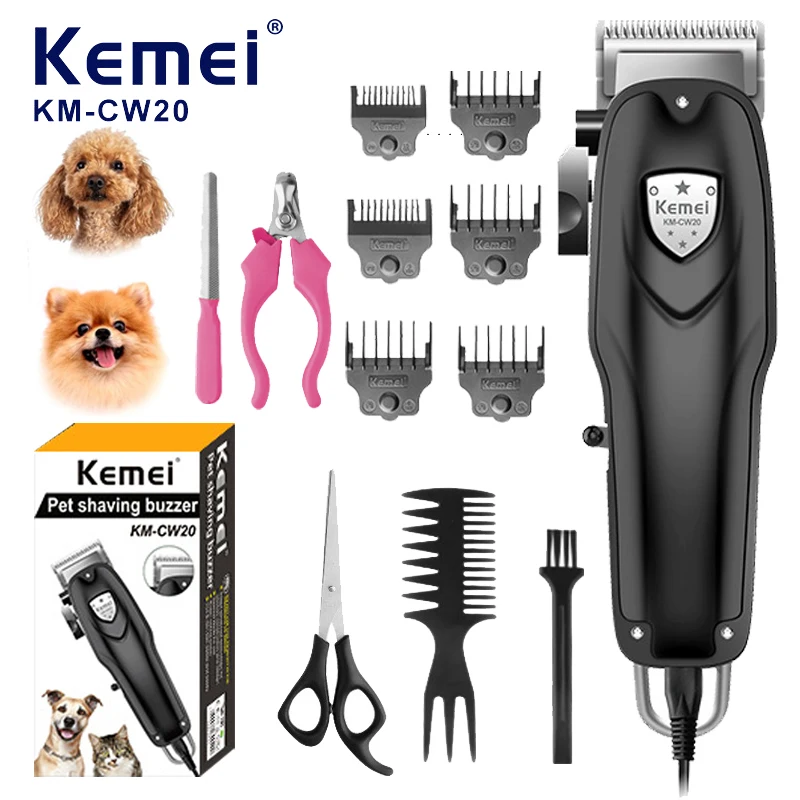 

KEMEI Professional Cat Dog Kits Heavy-Duty Dog Clippers for Grooming Kits Corded Pet Grooming Tool Low Noise Pet Trimmers