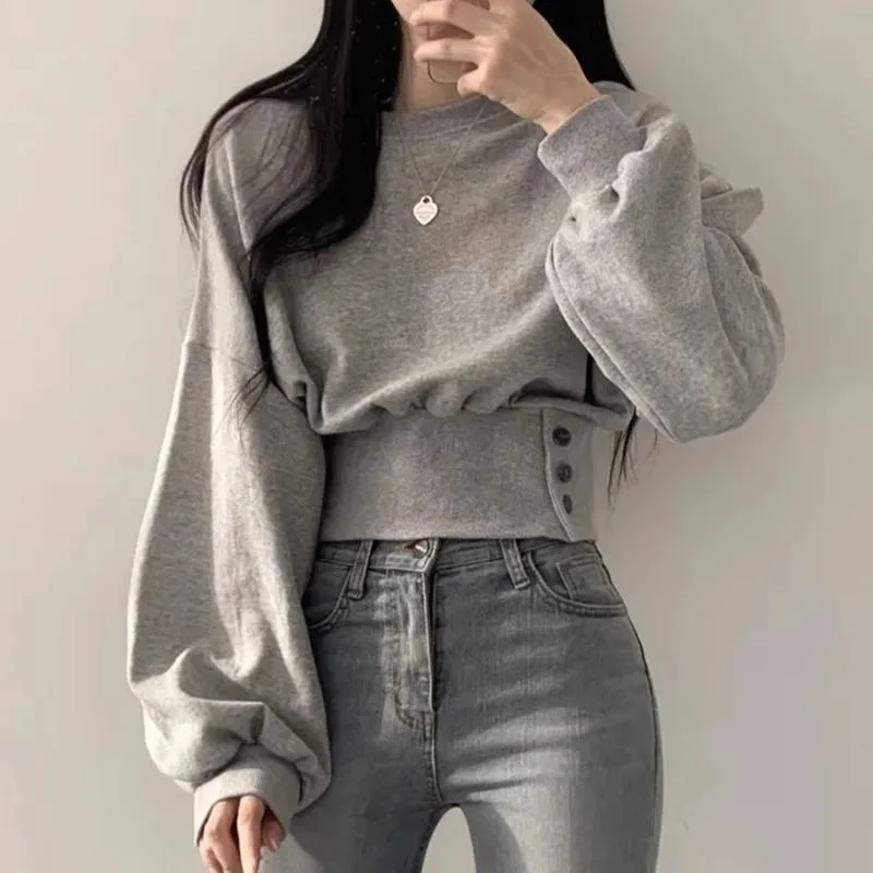 Effen damestrui Tops Basic Esthetisch in promotie Koreaanse populaire kleding 2025, trend Emo goedkoop cropped sweatshirt voor dames