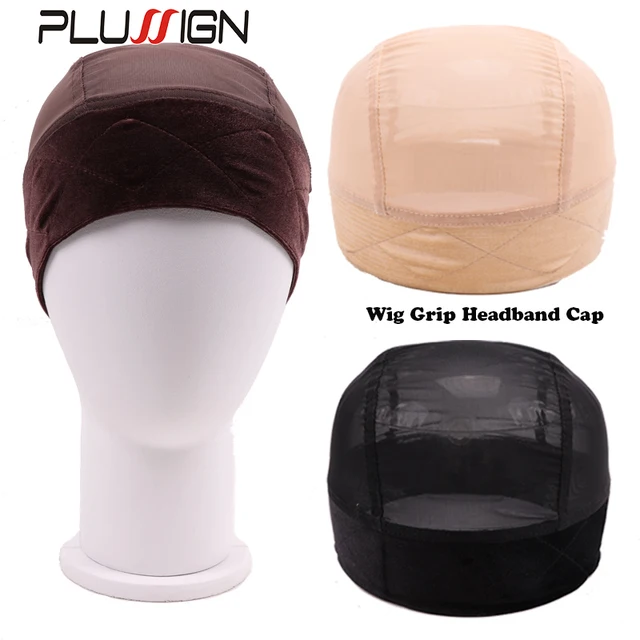 Plussign Black Wig Grip Cap For Wigs 1Pcs Regulowana aksamitna opaska na perukę z czepkiem dla kobiet Wygodne wentylowane czepki na peruki