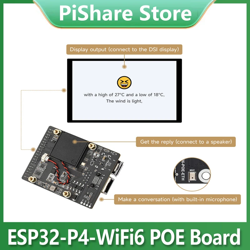 

ESP32-P4-WIFI6-POE-ETH Development Board ESP32-C6 MIPI DSI 10.1 inch Display/CSI Camera/Audio Speaker For AI Deepseek