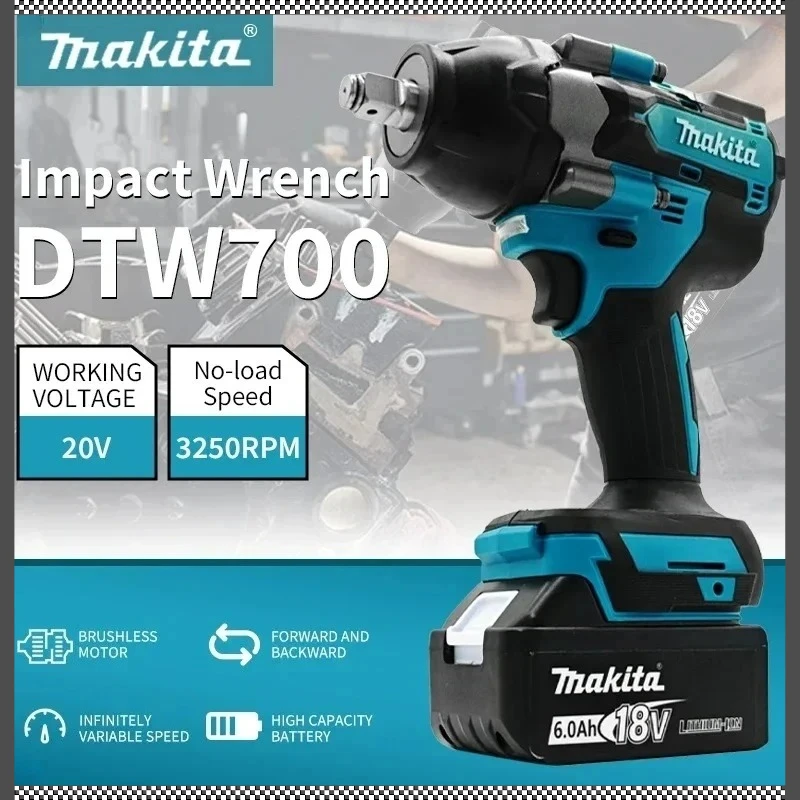 

Ударный гайковерт Makita DTW700, 1000 Нм, бесщеточный, аккумуляторный, с высоким крутящим моментом, для авторемонта, электроинструмент