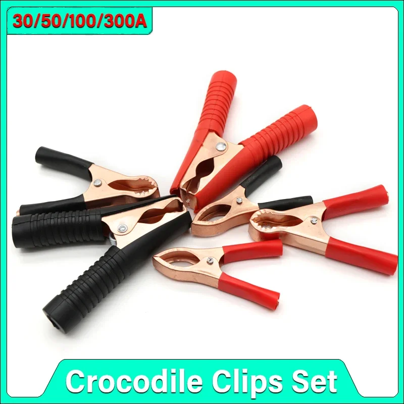 

Green ProductCrocodile Clips Set Car Caravan Van Battery Test Lead Clips Plug Power 30A 50A 100A 300A Black + Red Alligator Clip