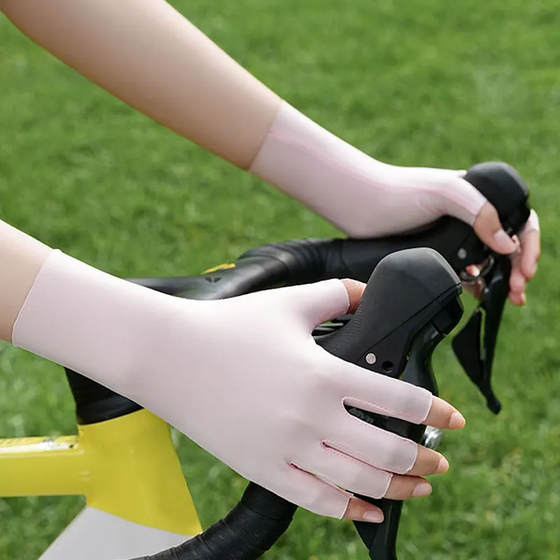 Guantes sin dedos para mujer, guantes de protección UV de verano, guantes finos y sedosos de hielo, guantes de conducción con protección solar, Unisex