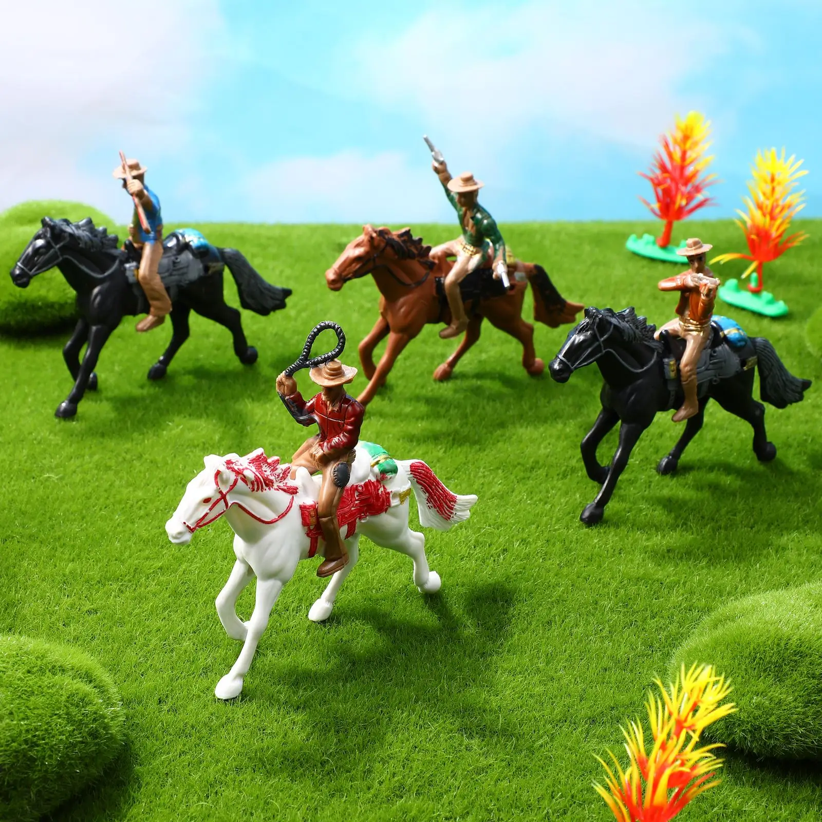 

4Pcs Western cowboy riding Models Cool Riding Model Toys Sand Table vintage Figures landscape Ornament Kids Game Toys Gifts