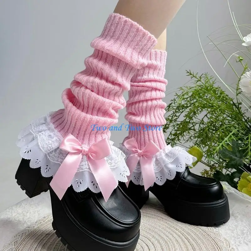 Hx6f Womens Lolitas مضلعة الجوارب طويلة الجوارب الساق تدفئة Harajuku اليابانية الجوارب الحذاء الجوارب الشتاء الكاحل الهدايا