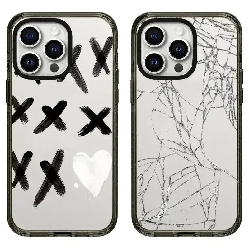 

2.0 Acrylic Black Border Creative Broken Glass Pattern iPhone 11 12 13 14 15 Pro Max Protective Case