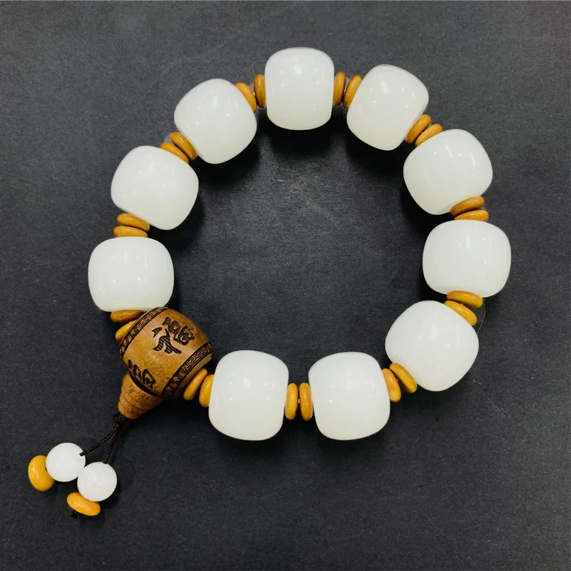 Golden Silk Men'S Sheep Fat White Jade Single Circle Bracelet Fashion Versa