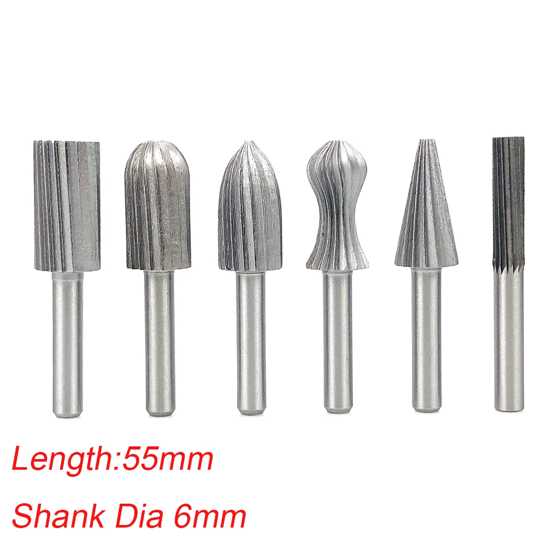 6pcs Dia 6mm Round Shank Drawing Tungsten Carbide Milling Cutter Rotary Tool Burr Cut Rotary Metal Wood Electric Grinding