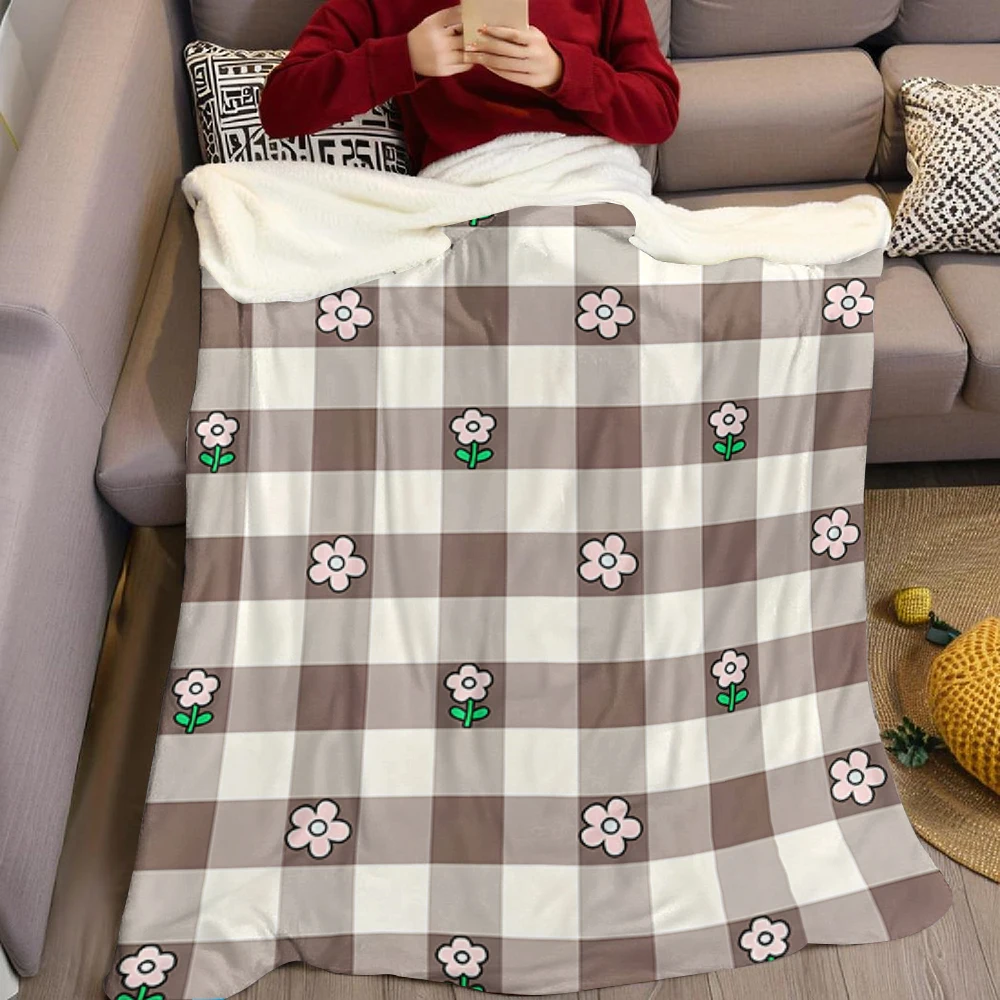 Brown Blue Flowers Dots Flannel Blanket Warm Soft Halloween Christmas Decorative Couch Warm Cozy All-Season Gift