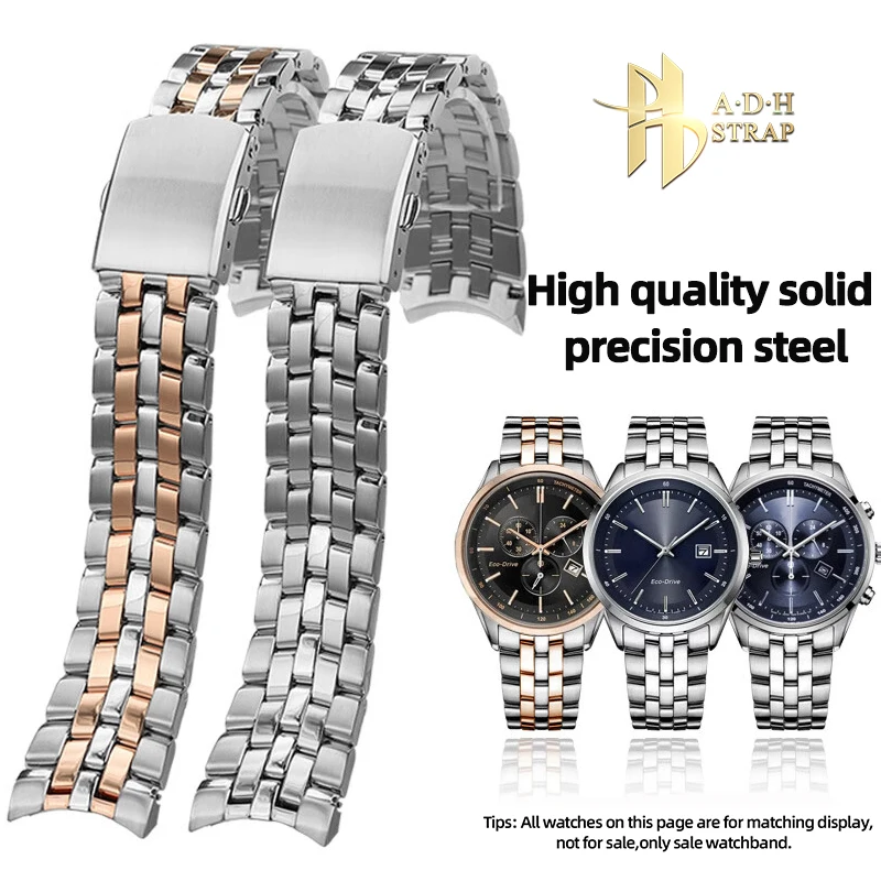 High Quality Solid Precision Steel Watch Strap For Citizen Eco-Drive BM7250 AT2140 2144 Watchband Arc-shaped interface Bracelet