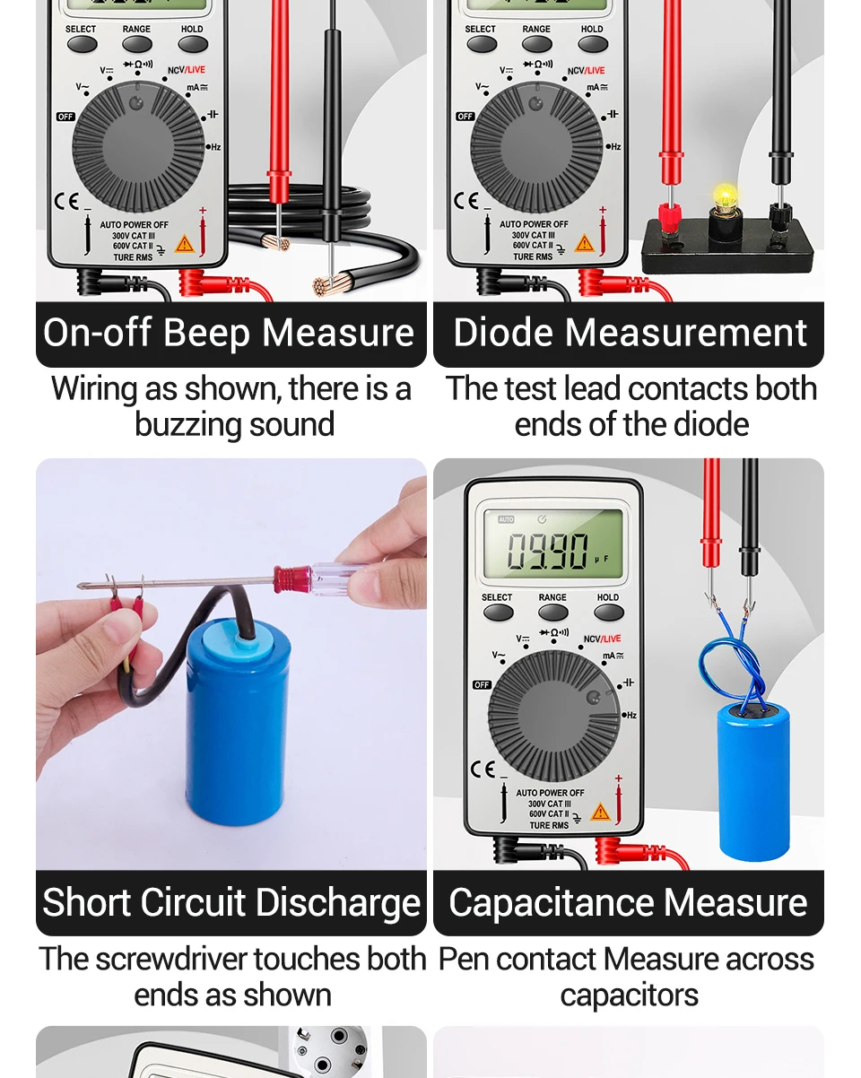 ANENG AN101 Mini-Digitalmultimeter aus ABS-Material, 4000 Zähler, NCV-Detektor, Datenhaltefunktion, automatische Abschaltung für elektronische Wartungsarbeiten – Detail 11