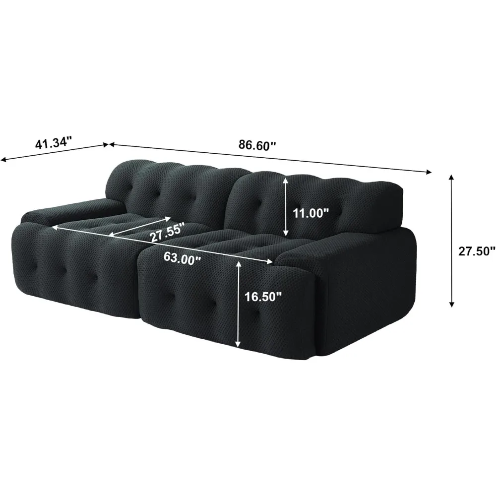 86.6 Inch Modular Sectional Couch, Oversized Loveseat Sofa, 3D Mesh Fabric Comfy Cloud Sofa Curved Couch