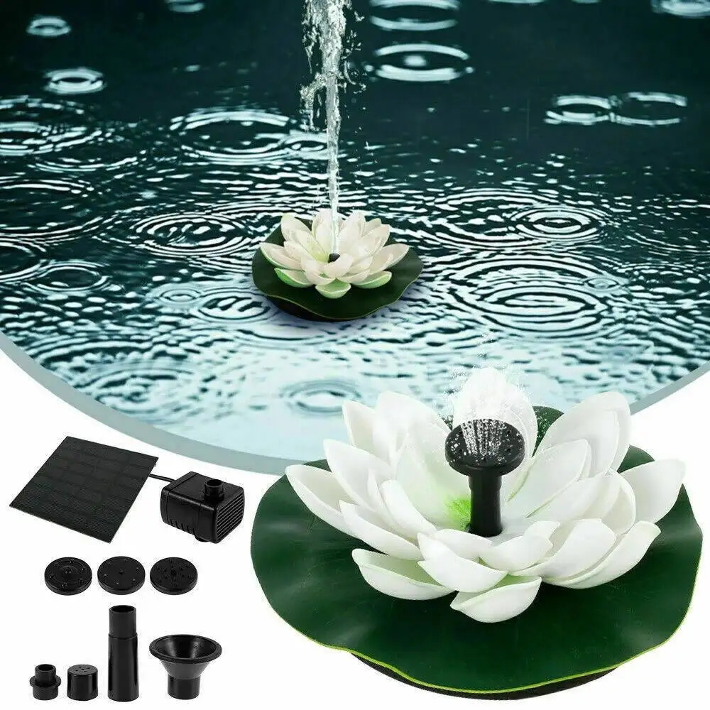1.2W Mini Floating Solar Fountain Pump Artificial Lotus Multi Color Waterfall Garden Pond Decoration