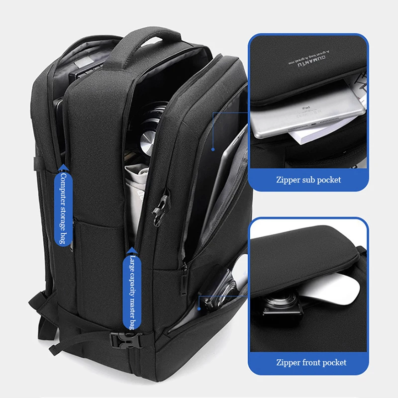 Schoolbag Men 17.3''Large Capacity Laptop Backpack USB Port Multi-functional Business Bags Outdoor Travel Bag Oxford Waterproof