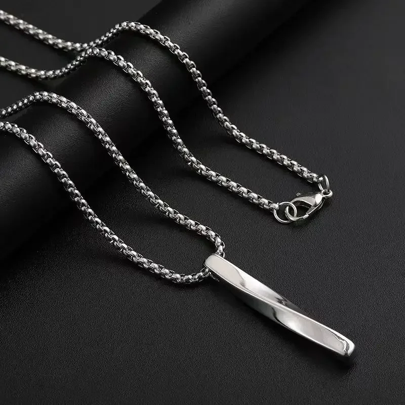 Stainless Steel Fashion Geometric Twist Long Pendant Necklace Men\'s Personalized Fashion Hip-hop Trend Jewelry