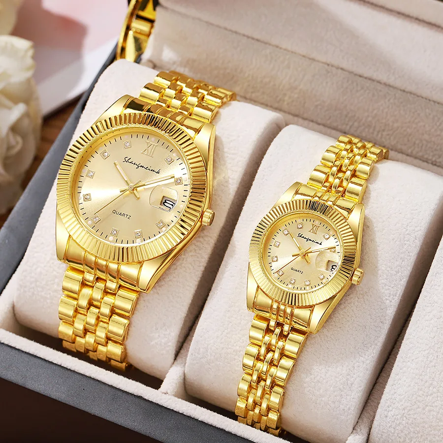 1 PCs Fashion Gold Steel Band Women's Quartz Watch