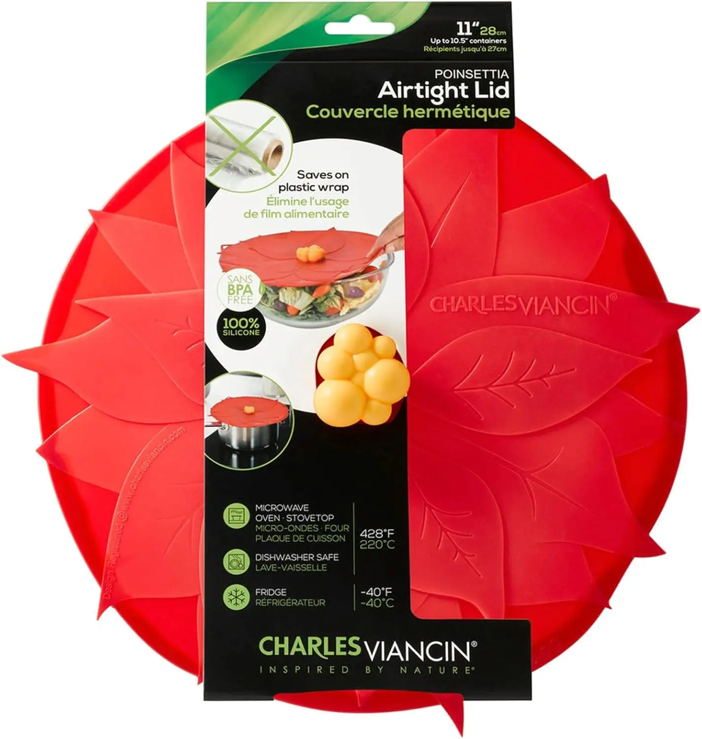 

Lids - Winter Themed - Airtight - 11-inch Poinsettia, 9-inch Holly, or 6-inch Winter Snowflake Christmas Designs (Poinse