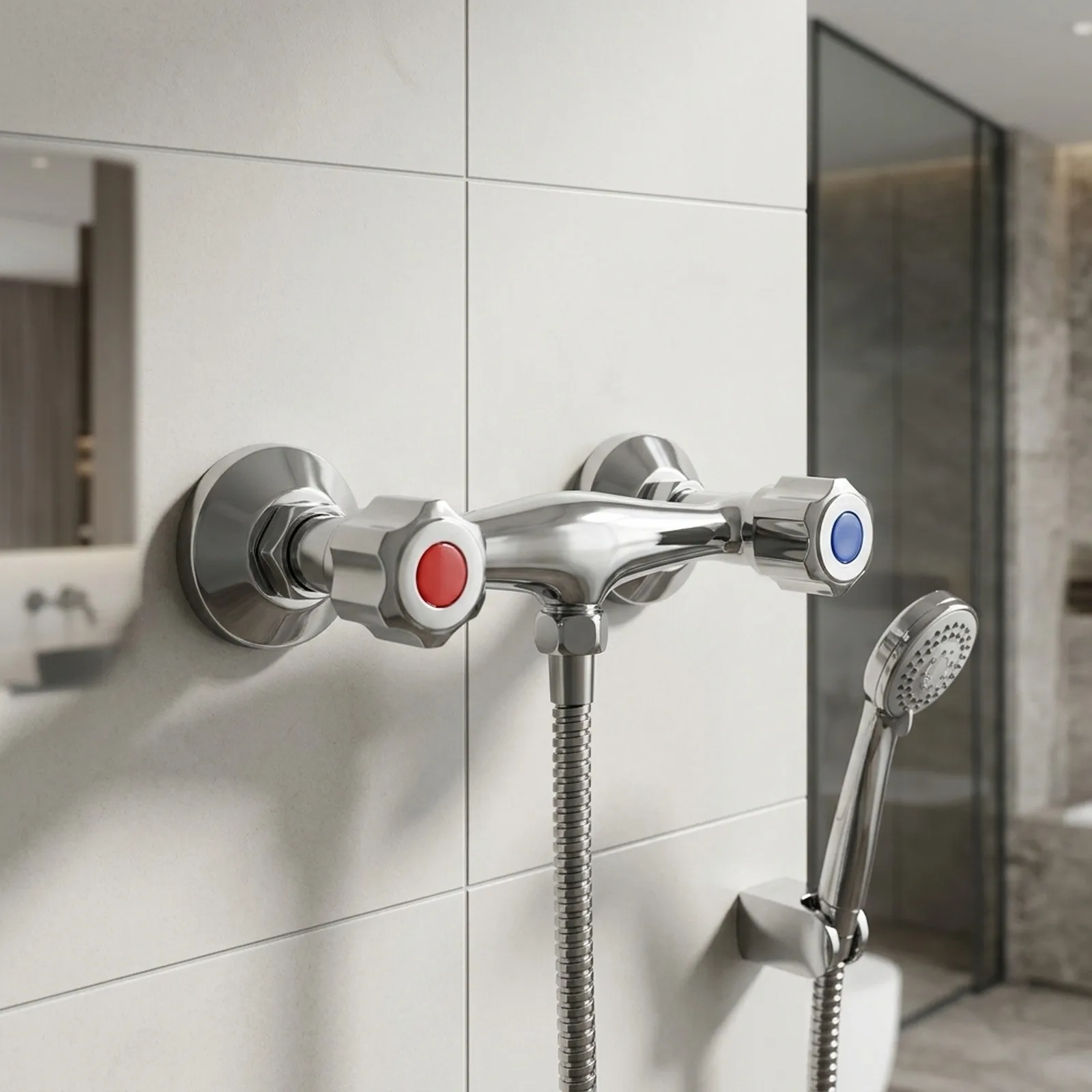 Brass Valve Twin Outlet Chrome Shower Mixer for taps Bar Copper Construction Precision Workmanship Easy Assembly