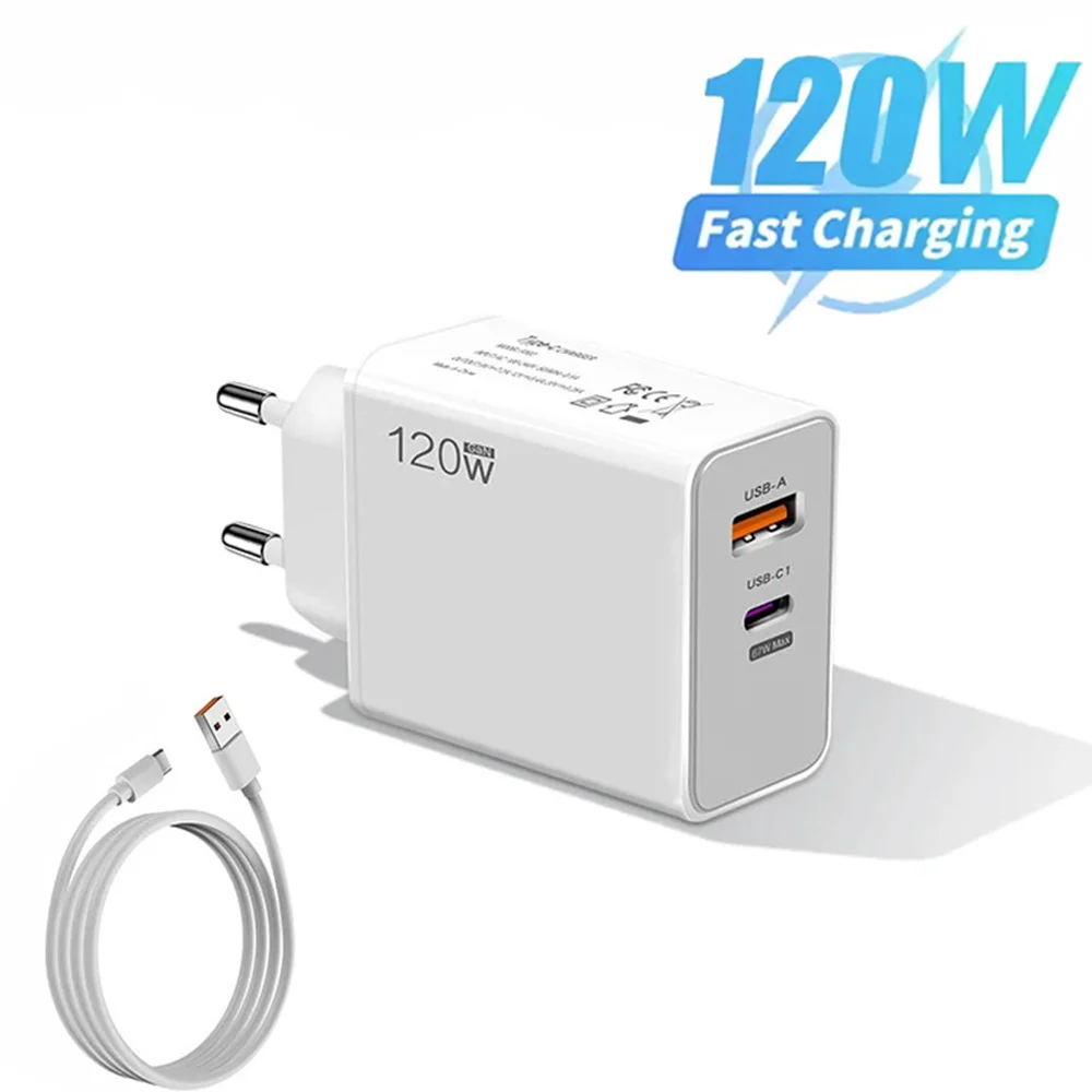 PD 120W USB C Charger Fast Charging Multi Ports Type C Mobile Phone Charger For iPhone 15 16 Samsung Xiaomi Huawei Wall Charger