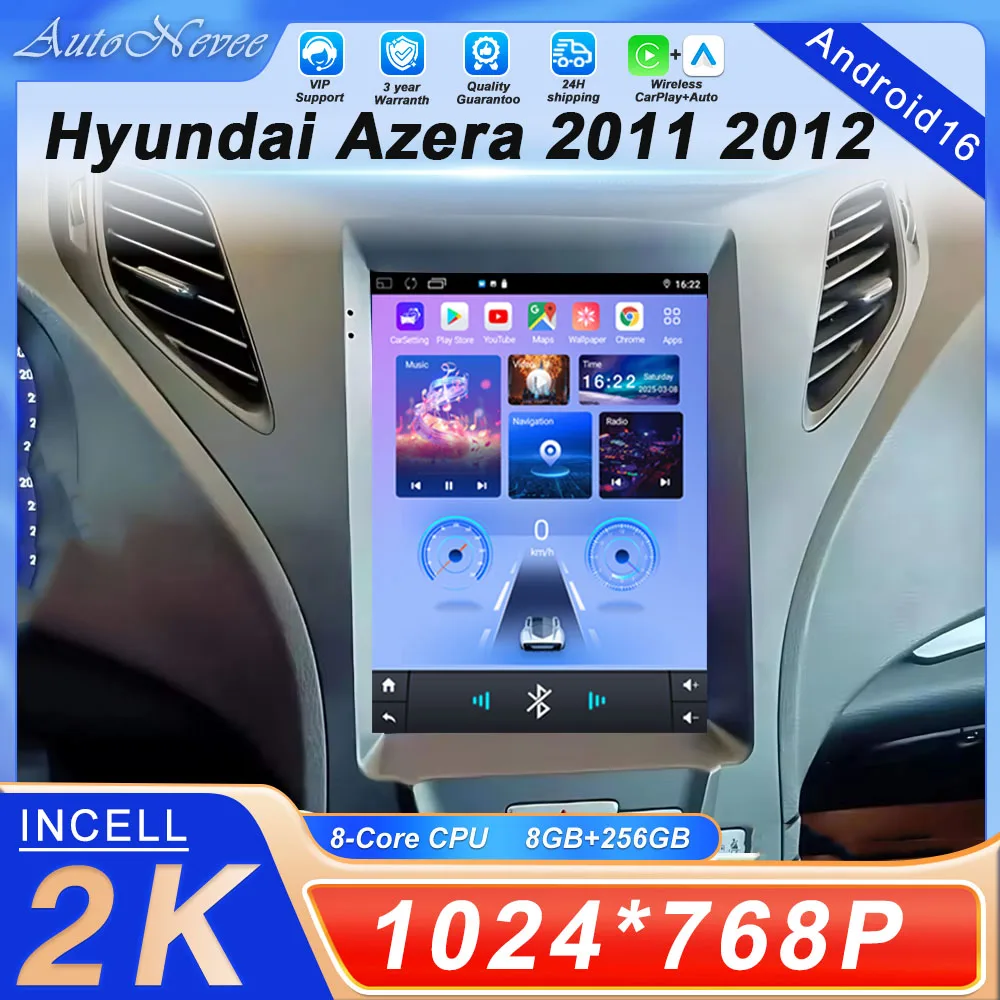 9.7 inch Android 16 Car DVD For Hyundai Azera 2011 2012 Android Auto Carplay Style Car Radio Multimedia Player Navigation DVD 5G