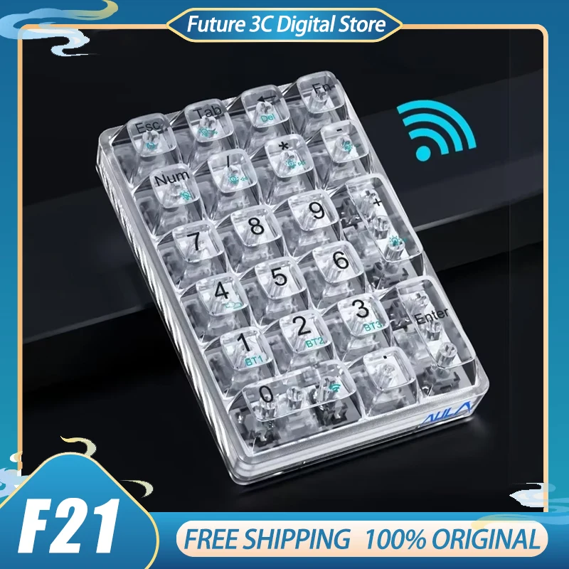 

AULA F21 Keypad Bluetooth Wireless Transparent Tri-Mode Mechanical Keyboard 21 Key Hot Swap Gaming E-sports Numpad Customize
