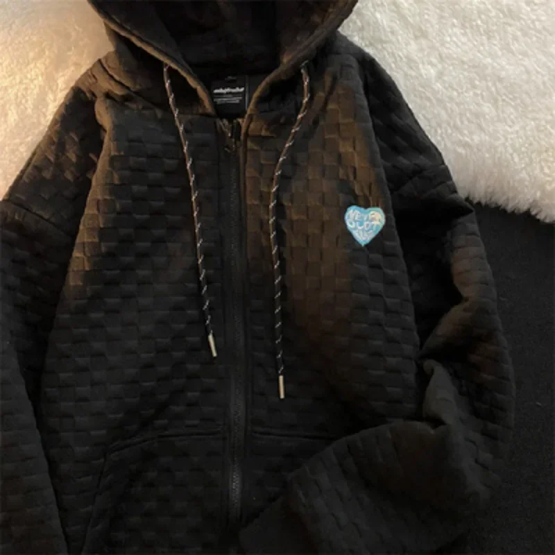 

Autumn Winter New Waffle Women Jacket Coat Sweatshirts Korean Fashion Harajuku Loose Zip Up Hoodie Hoodies Y2k Streetwear Women