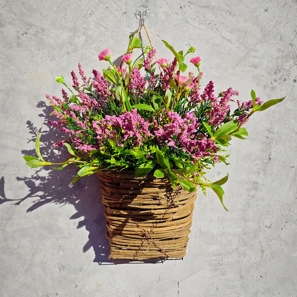 Lavender Wreaths for Front Door Decor Spring Wreath Farmhouse Door Hanging Artificial Lavender Flower Baskets Spring Garland