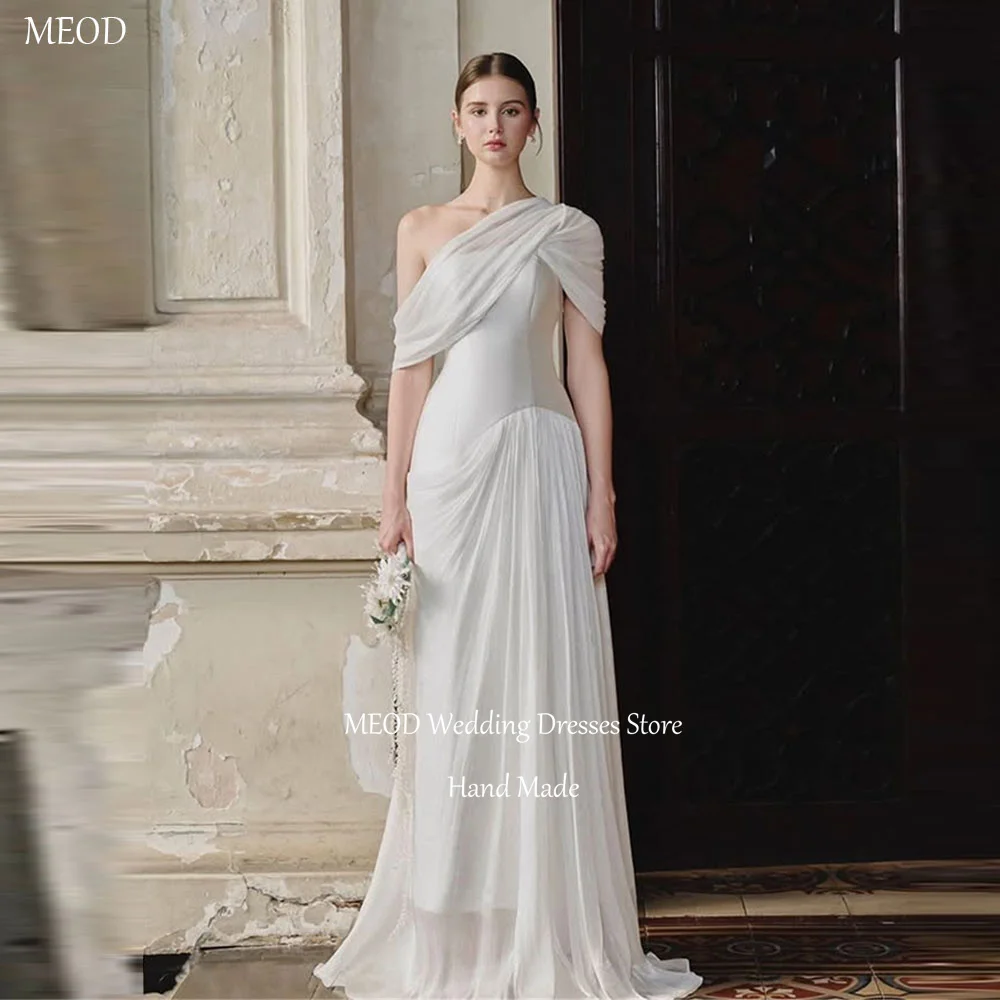 

MEOD Satin Elegant Wedding Dresses Bride A Line Simple Scalloped Vestidos De Novia Floor Length Modern Robe De Mariée Customized