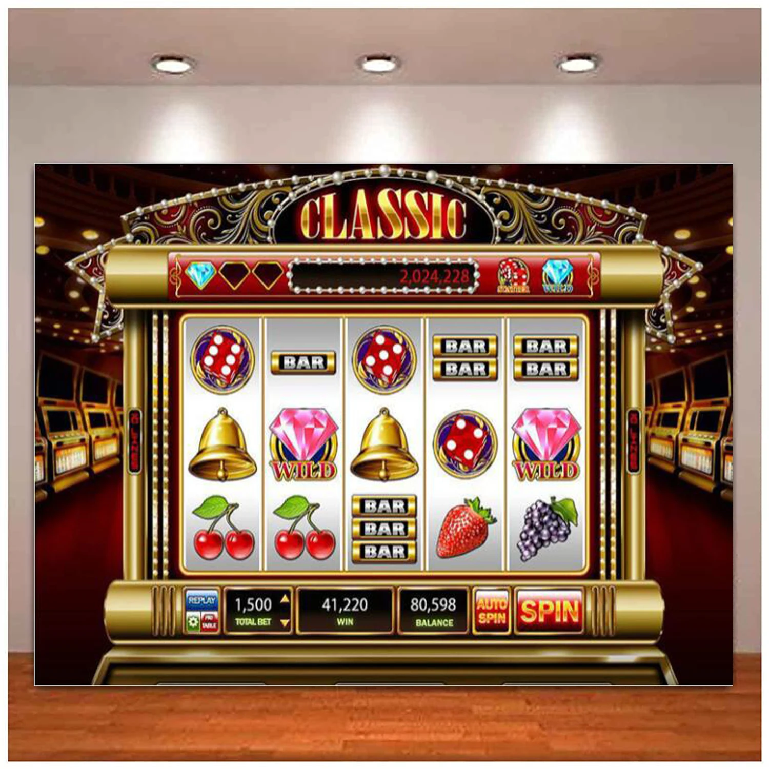 Gaming Slot Machines Photography Backdrop Luck Play Game Casino Gamble Game Hall Background For Birthday Party Decoration Poster