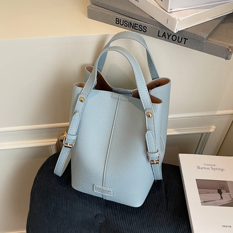 

Black Bucket Bag Women Niche Western-Style Texture Soft Leather Shoulder Bag Large Capacity bolsa feminina Fashion 2 Set Totes