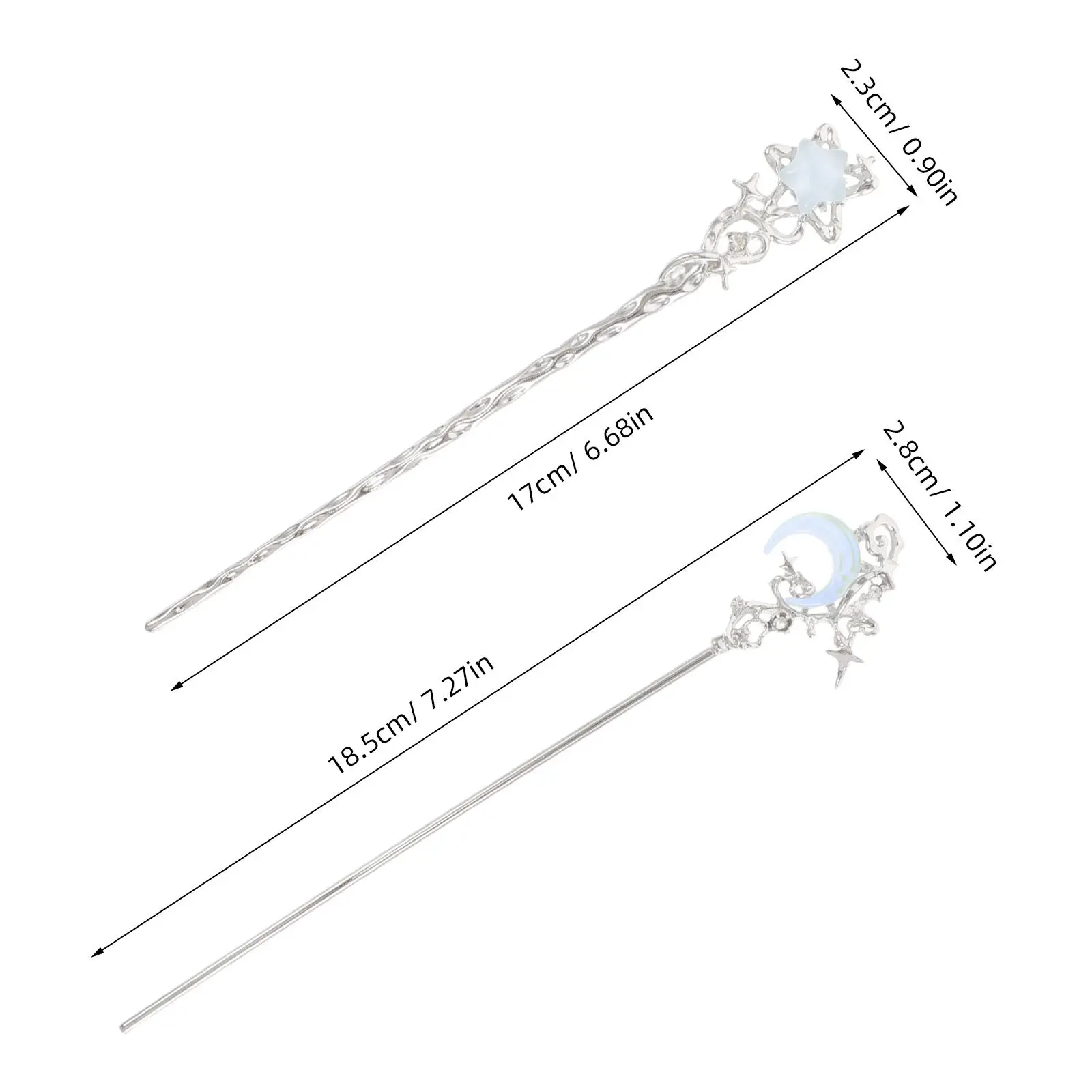 2Pcs Star and Moon Hairpins Natural Moonstone Hair Sticks Lightweight Secure Hold Daily Wear Formal Events Hair Accessories