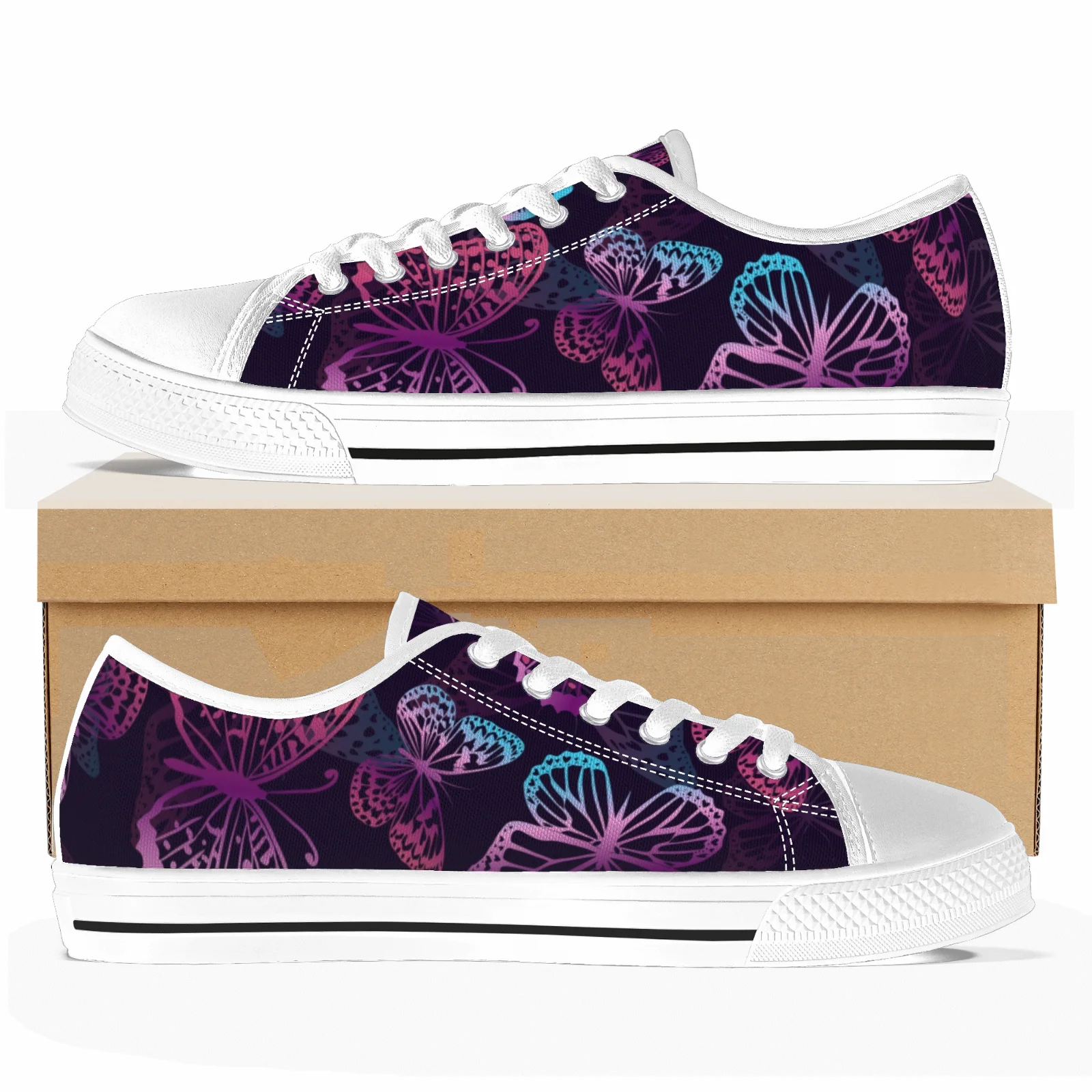 

Custom Shoes Butterfly Prints Classic Low Top Canvas Shoes for Girls Vulcanized Shoes Flats Sneakers High Quality Footwears