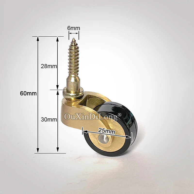 4PCS 1'' Solid Brass Furniture Casters Tea Table Chair Sofa Couch Cabinet Feet Wheels 360° Rotary Rubber Silent Pulleys Rollers