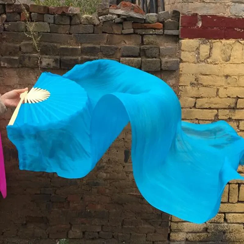 Pure Silk Belly Dance Fan Veil para crianças, dançarino de bambu, vermelho sólido, branco, amarelo, azul, 120cm, 150cm, 180cm, frete grátis