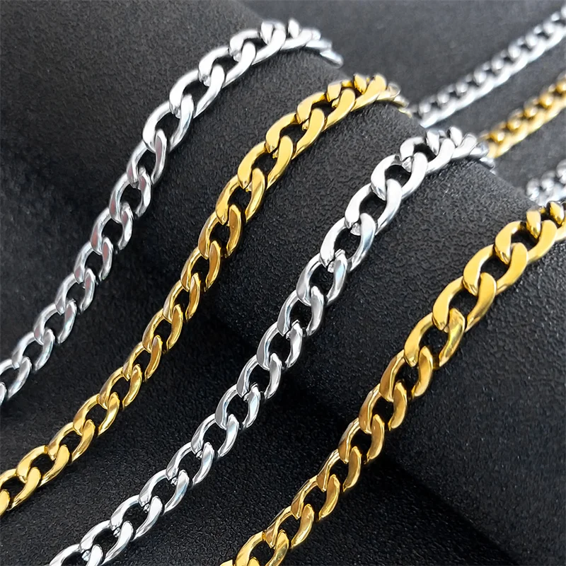 Punk Figaro NK Link Chain Necklace Men Stainless Steel Gold Silver Color Cuban Chains Choker Necklaces Jewelry Accessories Gift