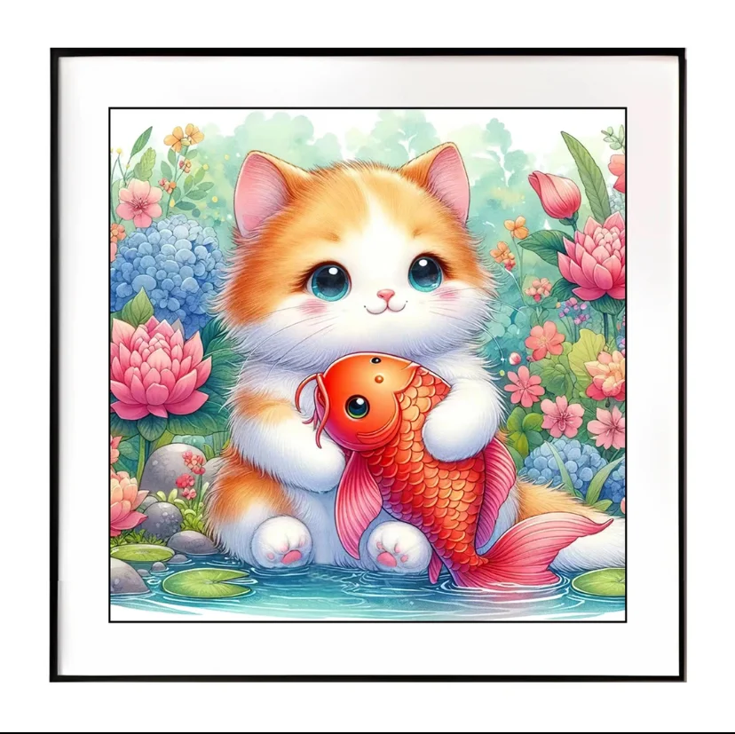 9ct 60x60cm Cat Fish Embroidery DIY Chinese Style Printed Kits Cross Stitch Needlework Sets Home Decor Crafts New