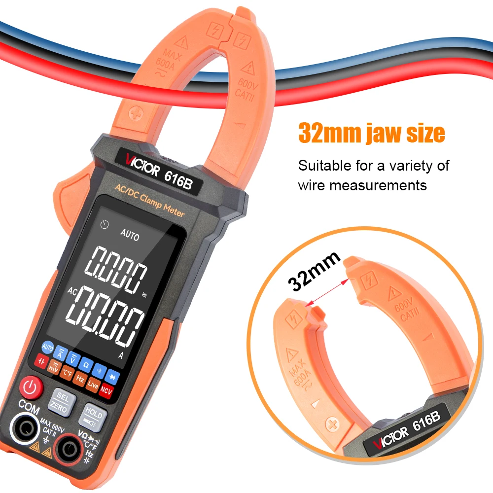 Victor DIgital Clamp Meter Mini Big Screen Reverse 6000 Count Ohm Capacitance Frequency Temp Full Function Clamp Meter
