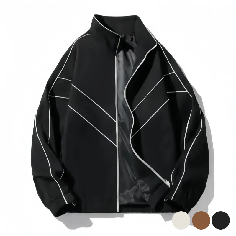 Korean Retro Style Stand-Collar Striped Jacket Unisex Spring and Autumn Loose Fit Color-Blocking Contrast Stitching Sports Coat Casual Versatile Zip-Up Windproof Top