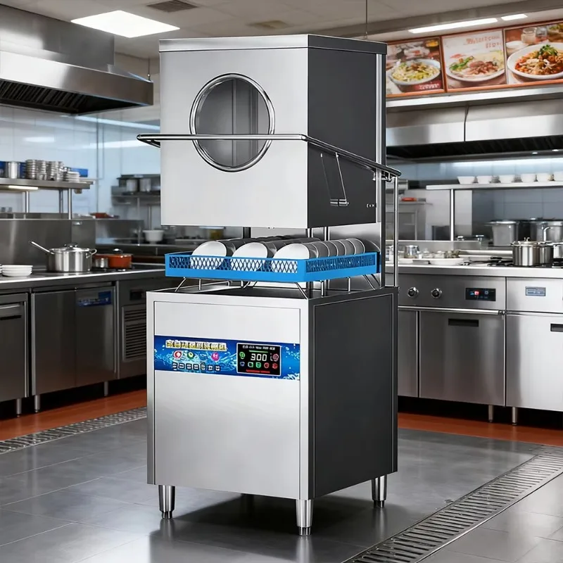 Commercial Kitchen Dishwasher Sterilization High Temp Fast Sterilization Single Tray Hood Door Type Stainless Steel Upright