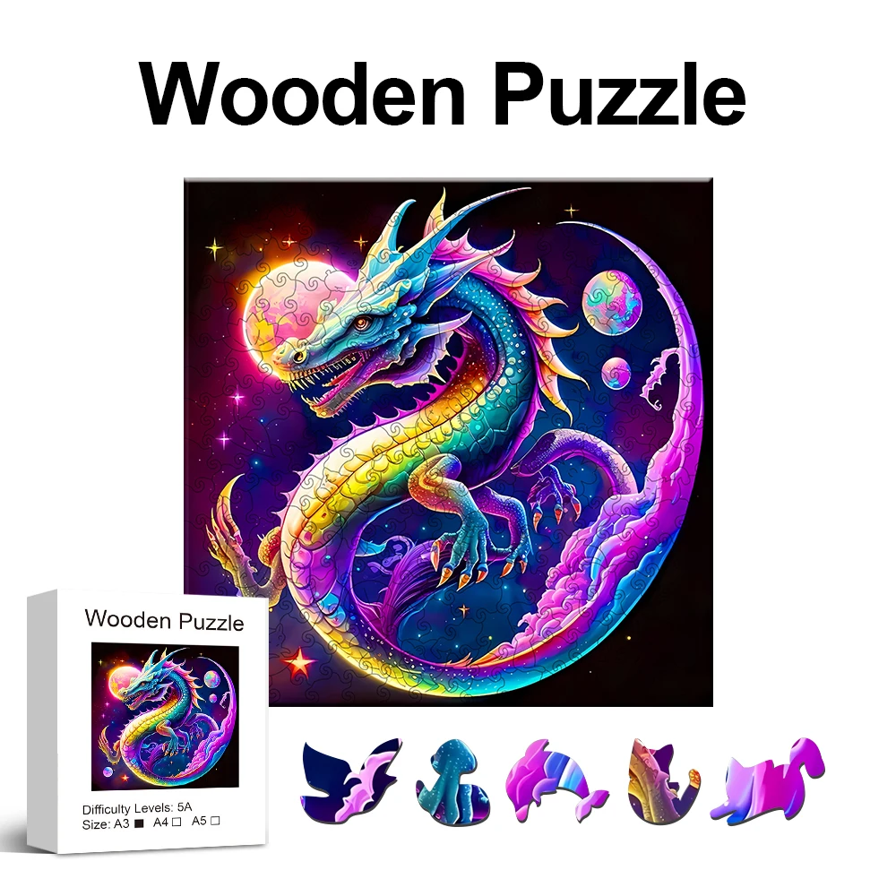 

Colorful Dragon Wooden Puzzle for Jigsaw Lover, Uniquely Stress Relieves Toys, Christmas Birthday Gift Home Decor Family Game